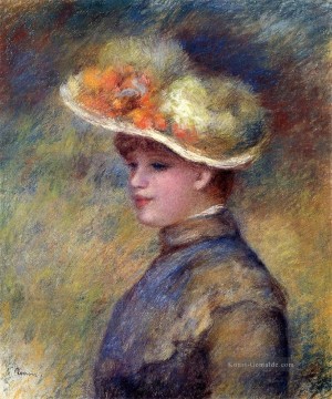 junge Frau mit einem Hut Pierre Auguste Renoir trägt Ölgemälde